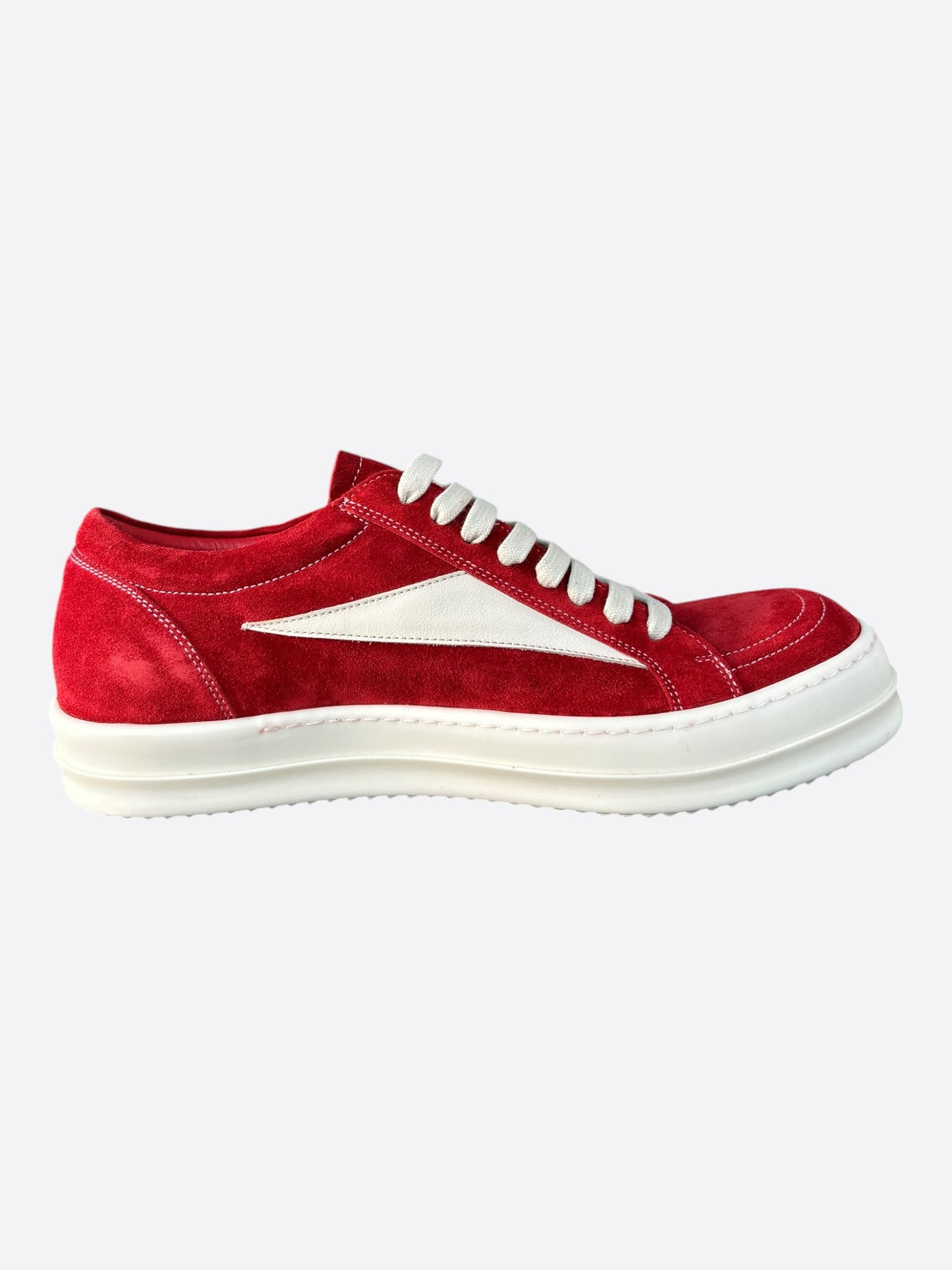 Rick Owens Red  & White Suede Vintage Low Top Sneakers
