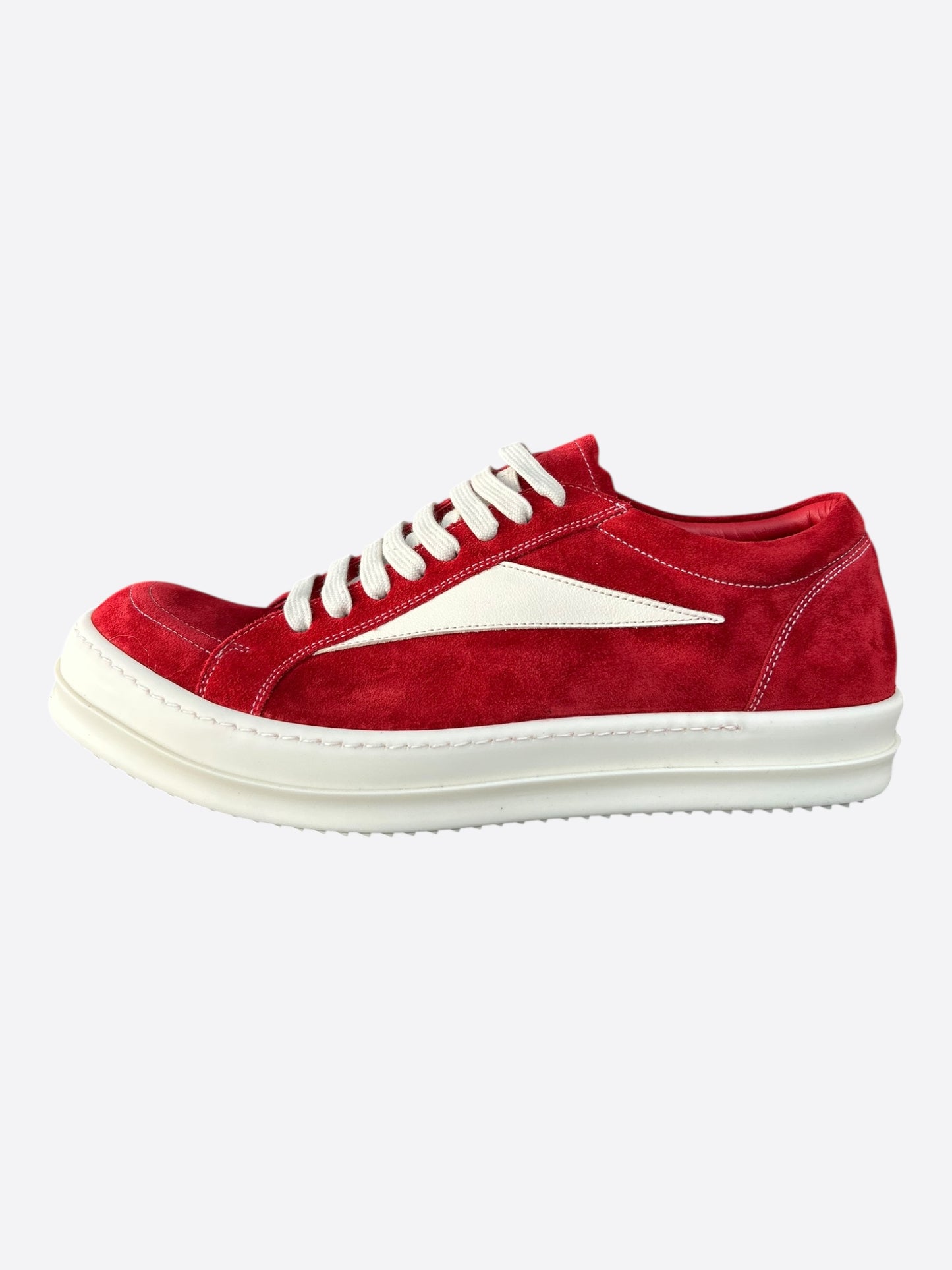 Rick Owens Red  & White Suede Vintage Low Top Sneakers