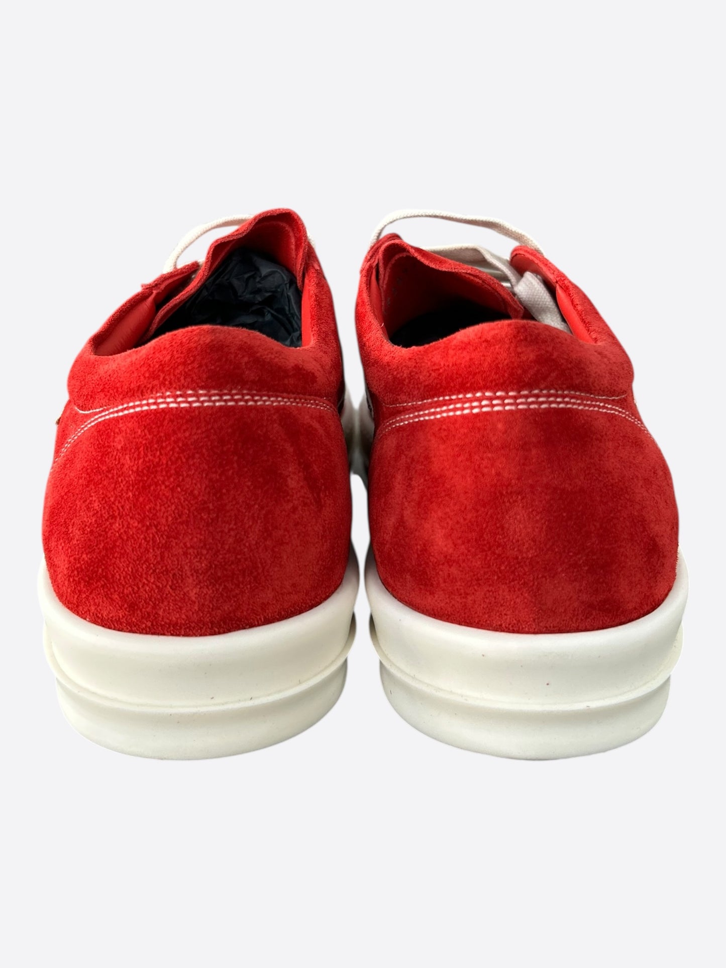 Rick Owens Red  & White Suede Vintage Low Top Sneakers