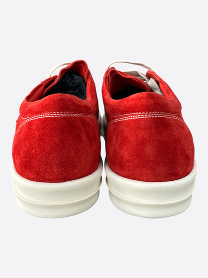 Rick Owens Red  & White Suede Vintage Low Top Sneakers