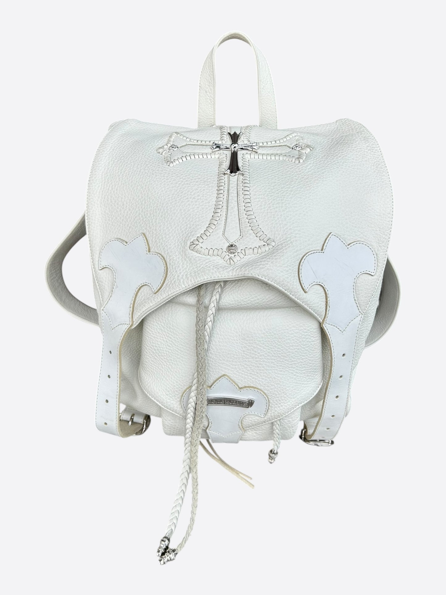 Chrome Hearts White & Silver Cross Leather Gunslinger Backpack