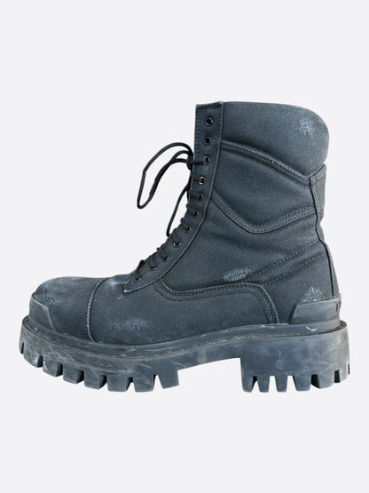 Balenciaga Black Distressed Striker Combat Boots