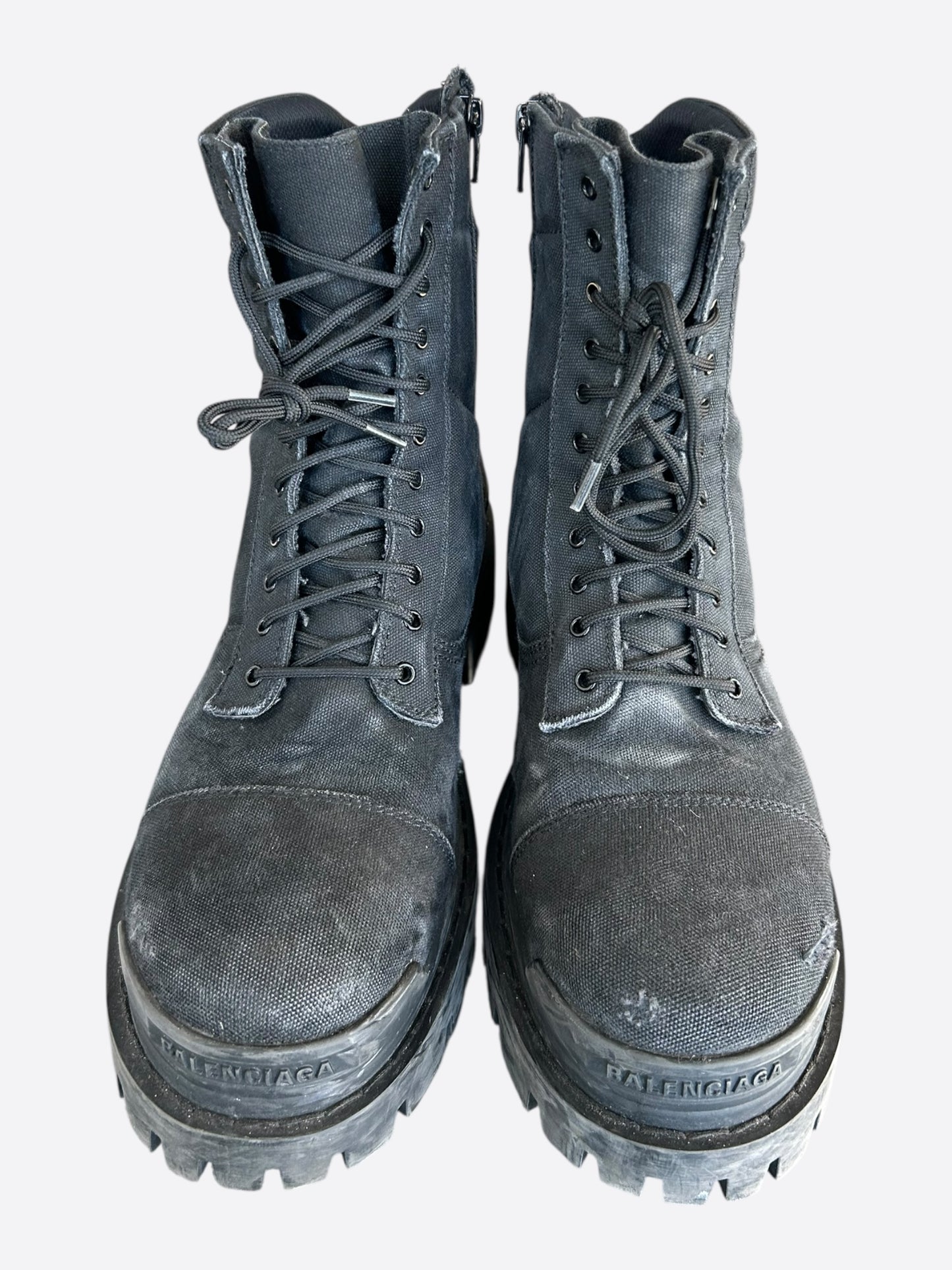 Balenciaga Black Distressed Striker Combat Boots