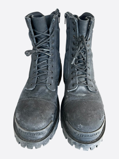 Balenciaga Black Distressed Striker Combat Boots
