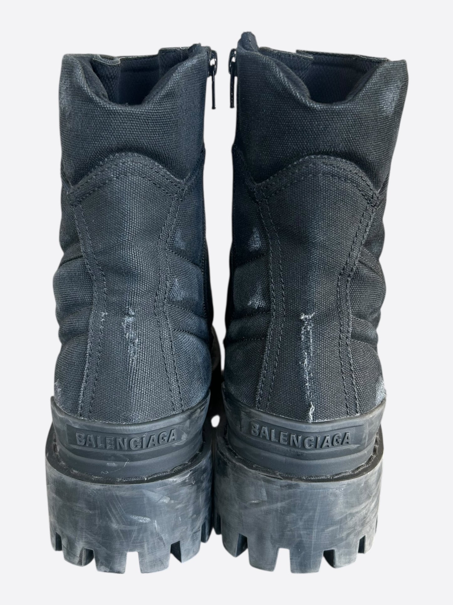Balenciaga Black Distressed Striker Combat Boots