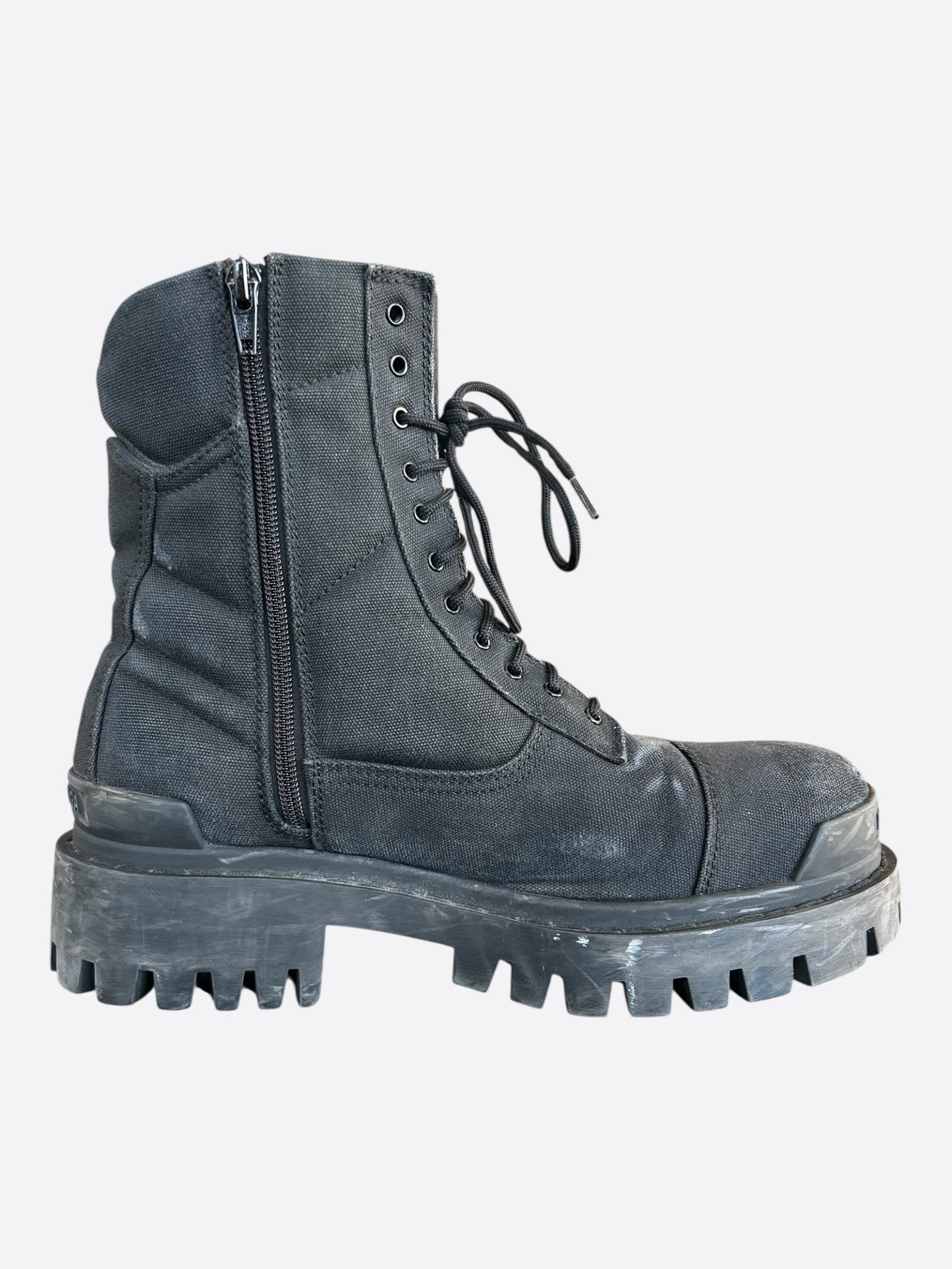 Balenciaga Black Distressed Striker Combat Boots