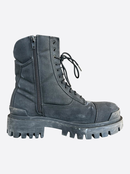 Balenciaga Black Distressed Striker Combat Boots