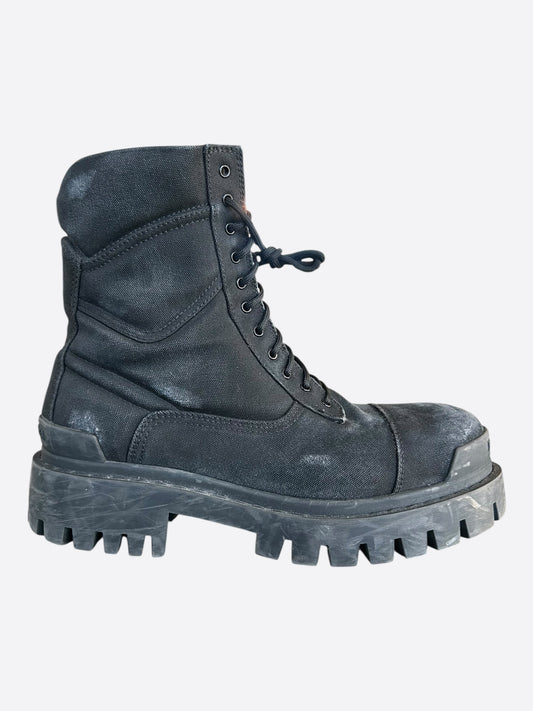 Balenciaga Black Distressed Striker Combat Boots