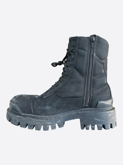 Balenciaga Black Distressed Striker Combat Boots