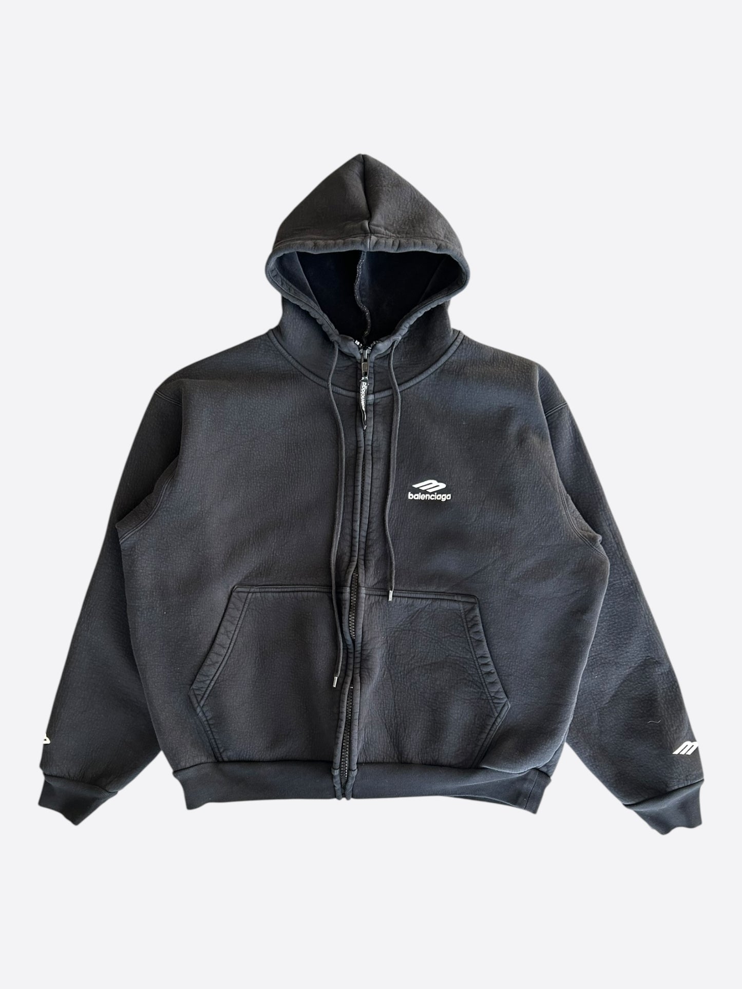 Balenciaga Black & White 3B Sports Logo Zip Up Hoodie
