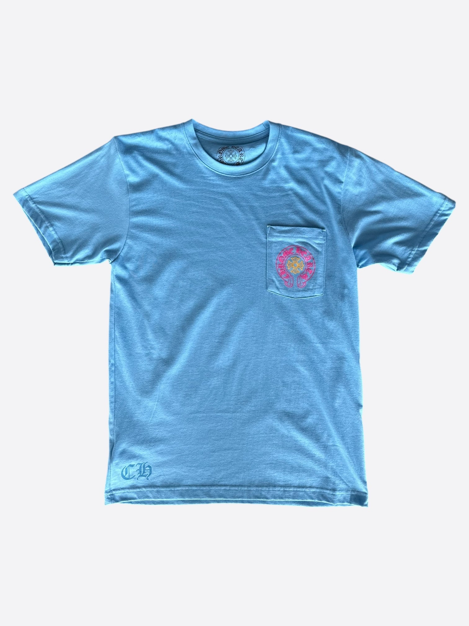 HELLO■HS VTG Arch Logo Tee_Blue Chrome Hearts Blue Miami Art Basel Horseshoe Logo T-Shirt