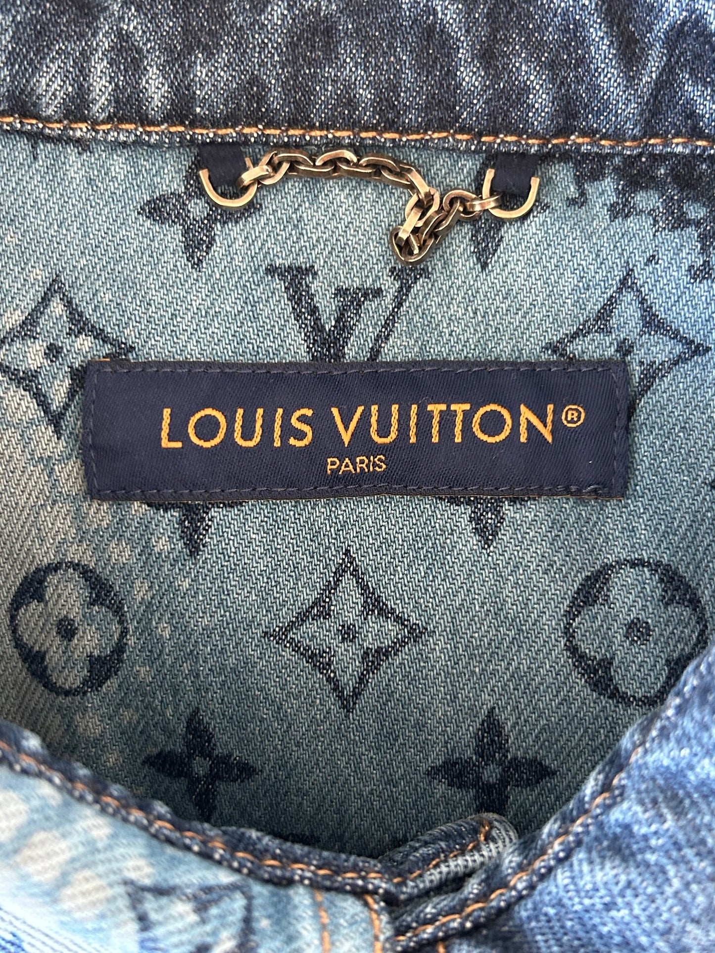 Louis Vuitton Blue Map Monogram Denim Button Up Shirt