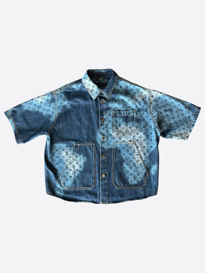 Louis Vuitton Blue Map Monogram Denim Button Up Shirt