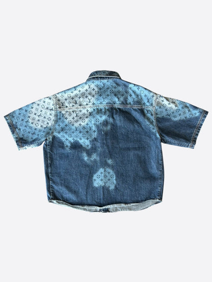 Louis Vuitton Blue Map Monogram Denim Button Up Shirt