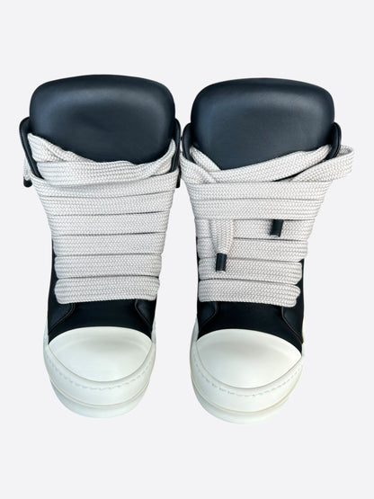 Rick Owens Black & White Leather Jumbo Lace High Top Puffer Sneakers