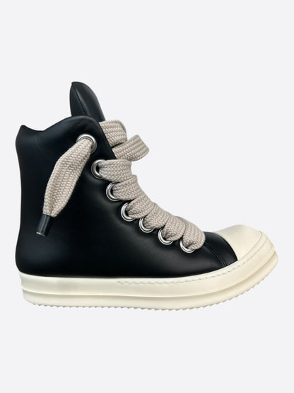 Rick Owens Black & White Leather Jumbo Lace High Top Puffer Sneakers