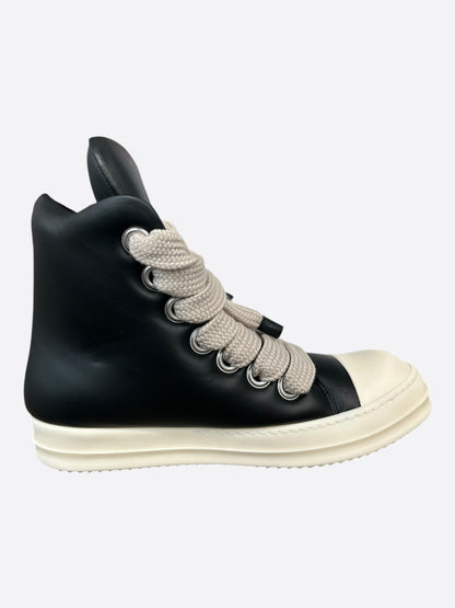 Rick Owens Black & White Leather Jumbo Lace High Top Puffer Sneakers