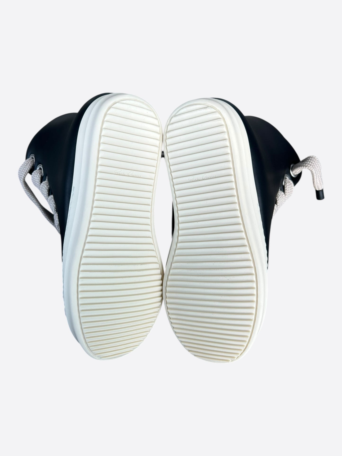 Rick Owens Black & White Leather Jumbo Lace High Top Puffer Sneakers