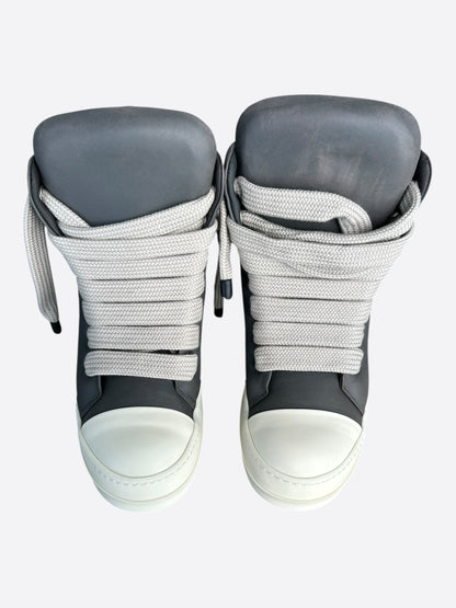 Rick Owens Grey & White Leather Jumbo Lace High Top Puffer Sneakers
