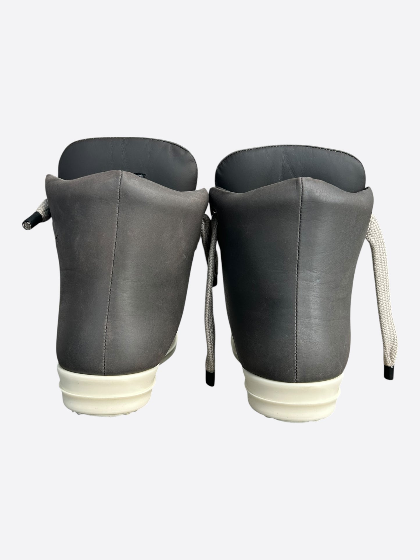 Rick Owens Grey & White Leather Jumbo Lace High Top Puffer Sneakers