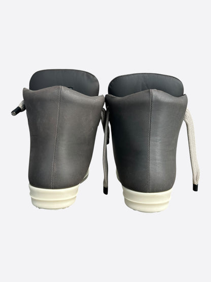 Rick Owens Grey & White Leather Jumbo Lace High Top Puffer Sneakers
