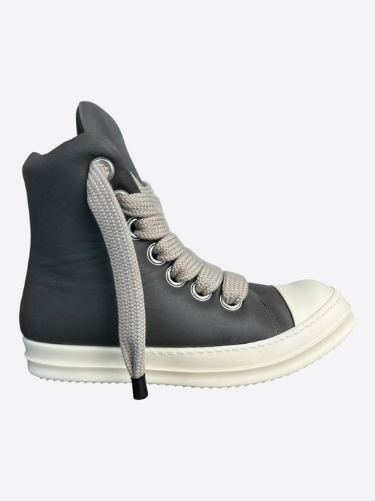 Rick Owens Grey & White Leather Jumbo Lace High Top Puffer Sneakers