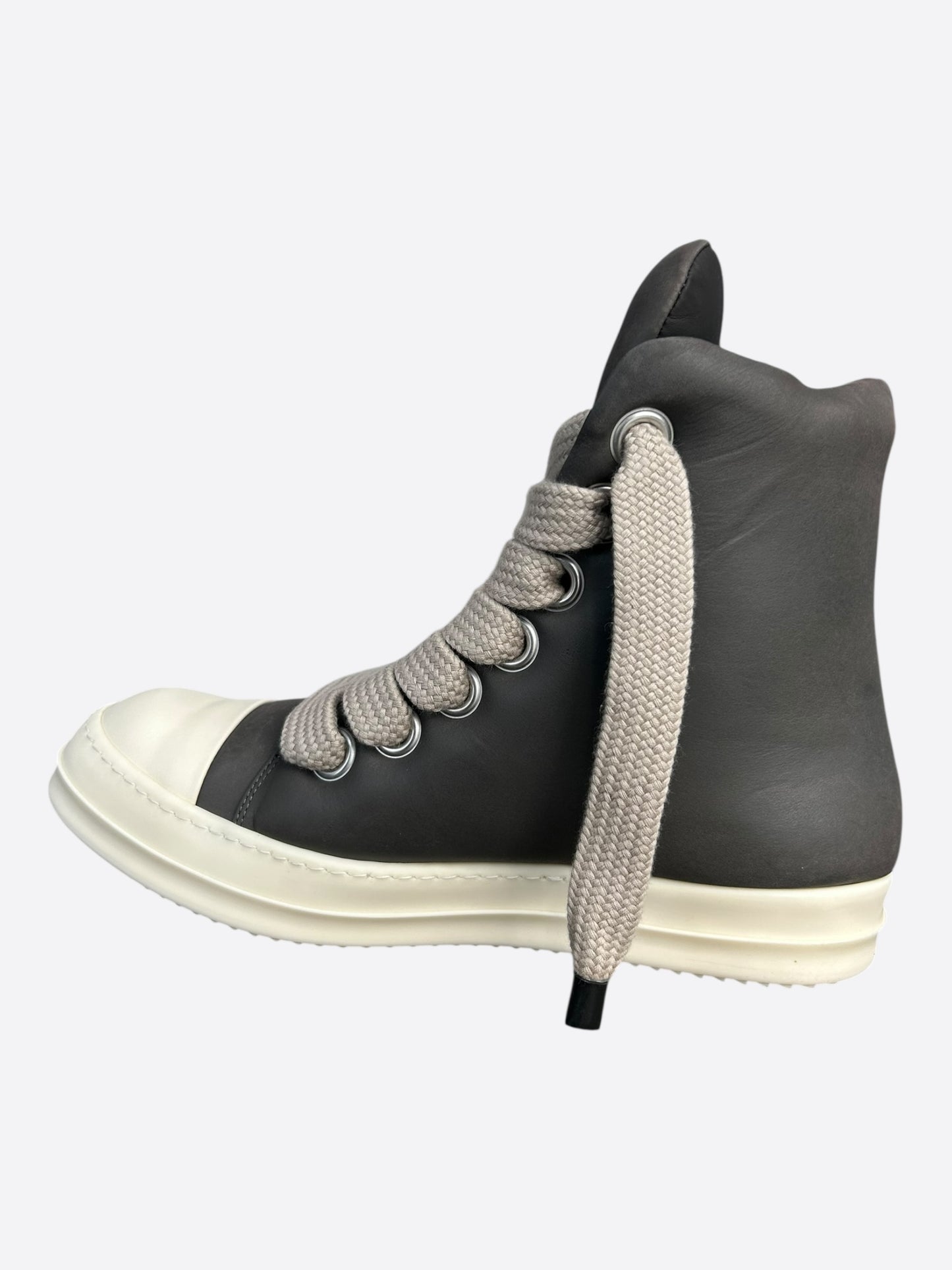 Rick Owens Grey & White Leather Jumbo Lace High Top Puffer Sneakers