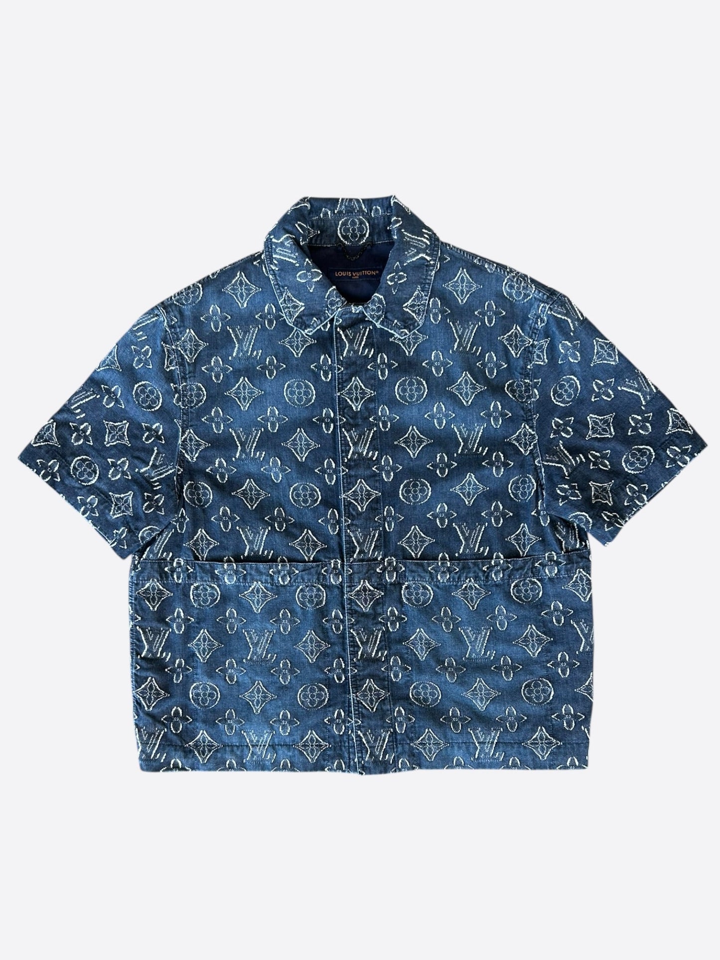 Louis Vuitton Washed Blue & White Monogram Button Up Shirt