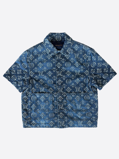 Louis Vuitton Washed Blue & White Monogram Button Up Shirt