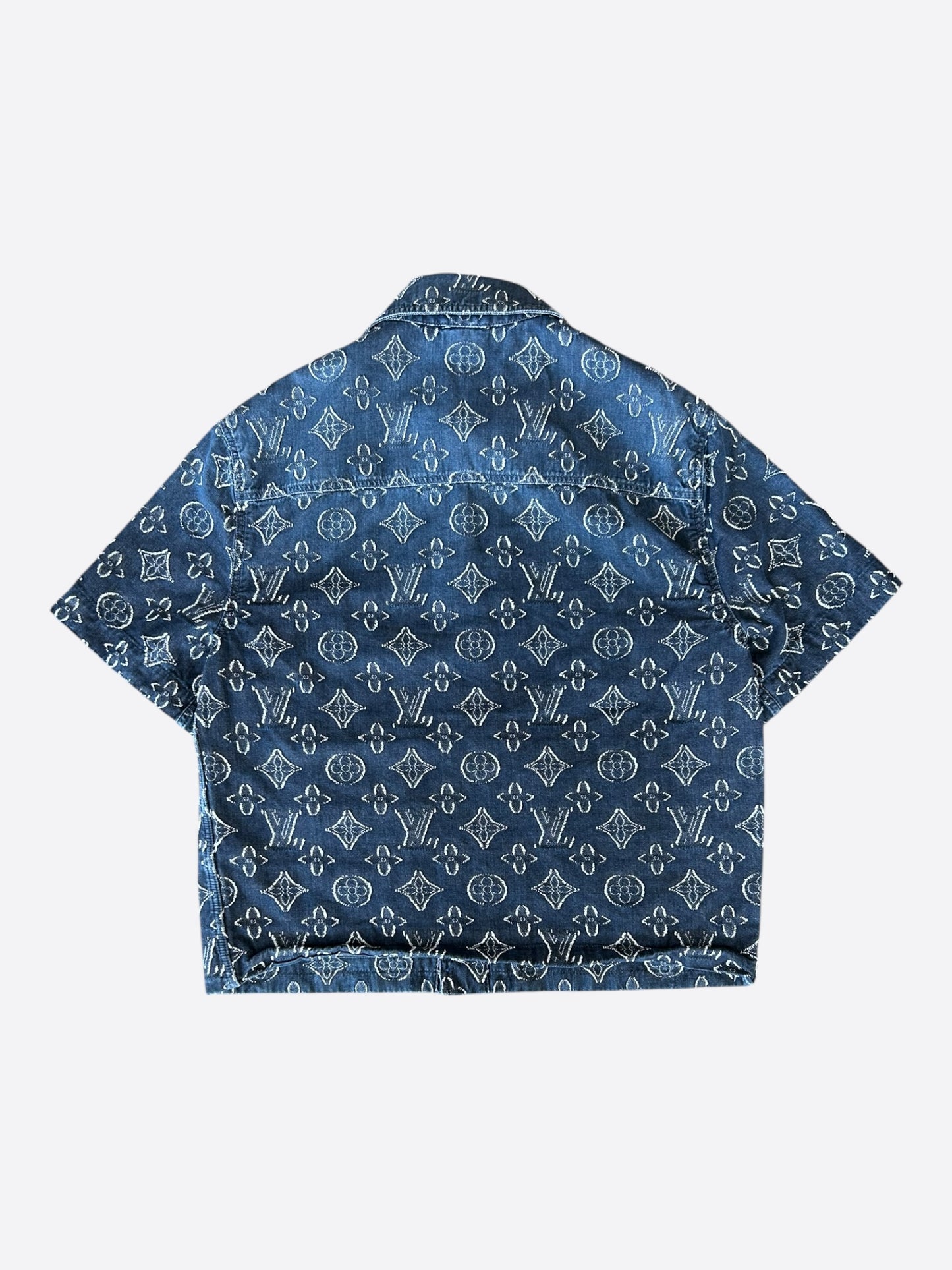 Louis Vuitton Washed Blue & White Monogram Button Up Shirt