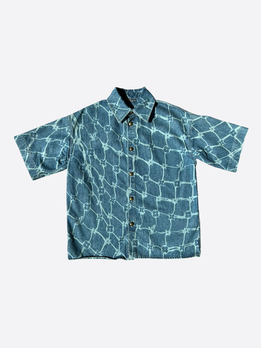 Louis Vuitton Blue & White Barb Wire Monogram Denim Shirt