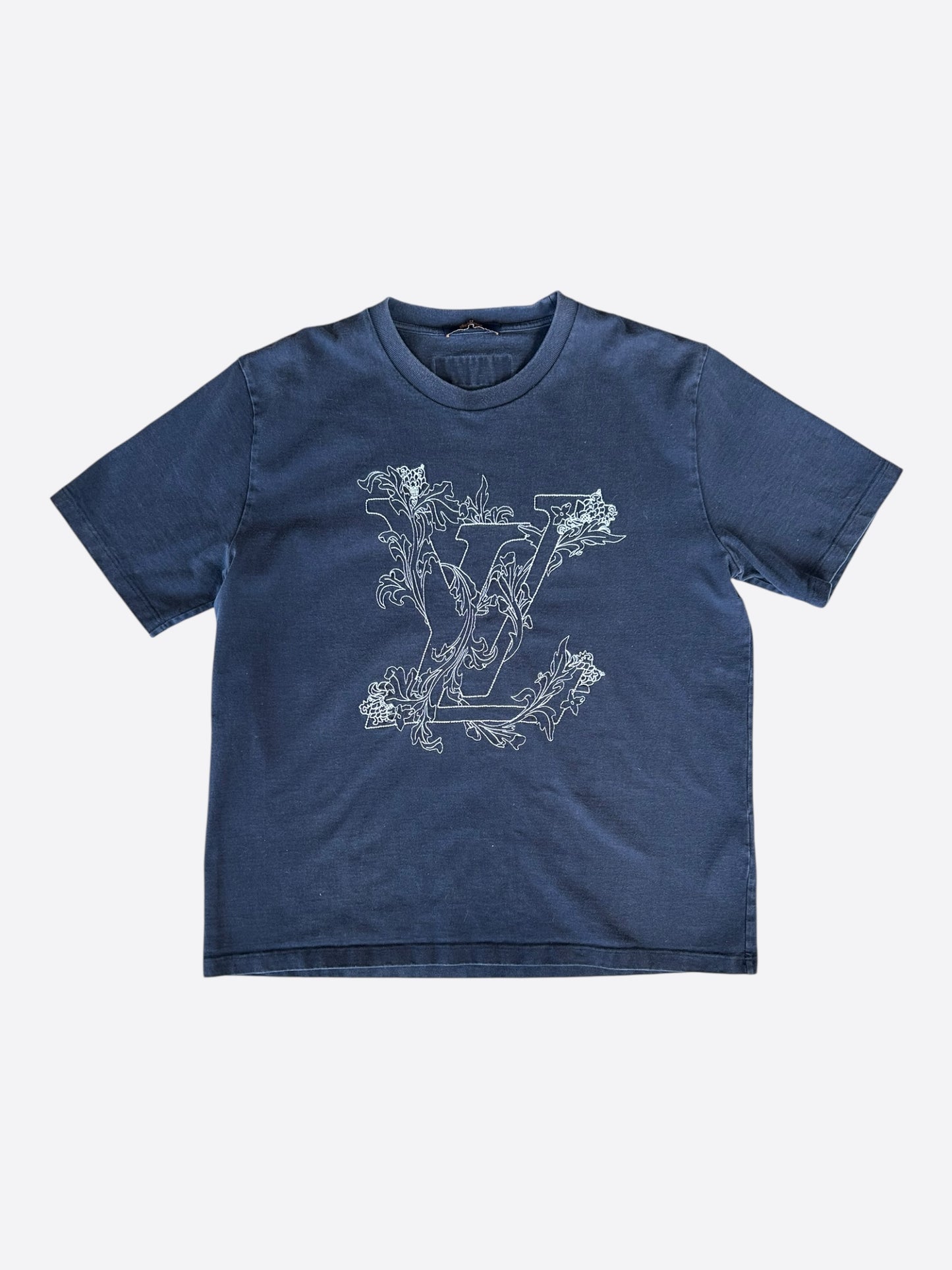 Louis Vuitton Navy & White Flower Logo Embroidered T-Shirt