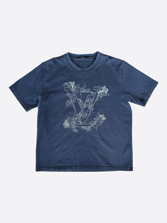 Louis Vuitton Navy & White Flower Logo Embroidered T-Shirt