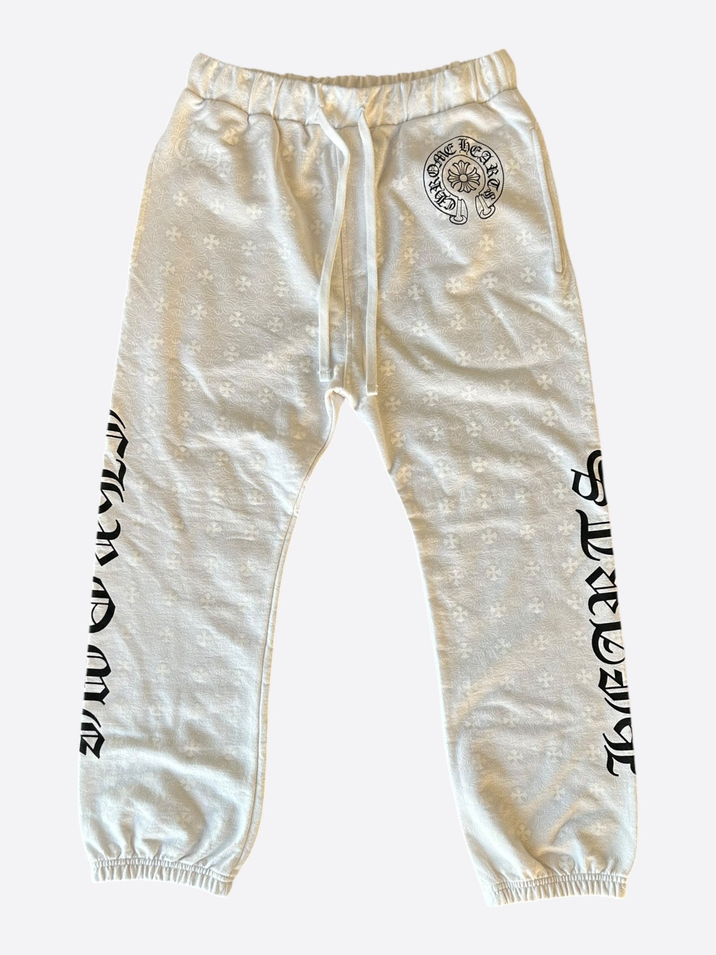 Chrome Hearts White & Black Horseshoe Logo Cross Jacquard Sweatpants