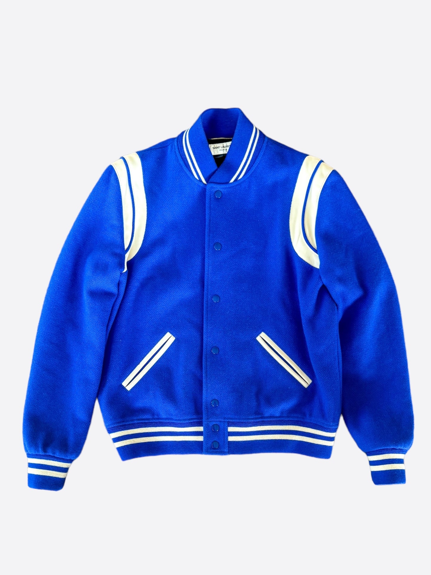 Saint Laurent Blue & White Wool Teddy Jacket