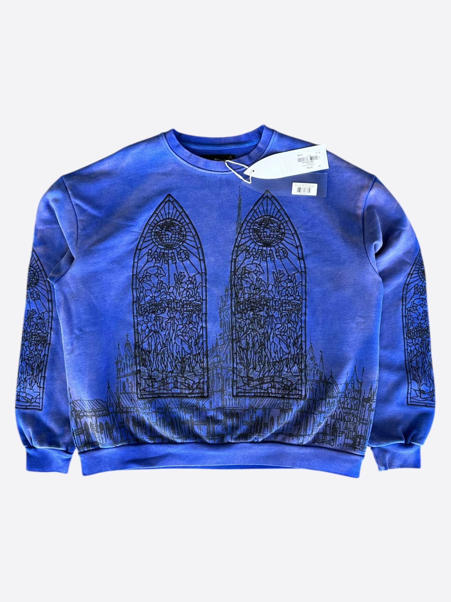 Who Decides War Blue & Black Embroidered Cathedral Sweater