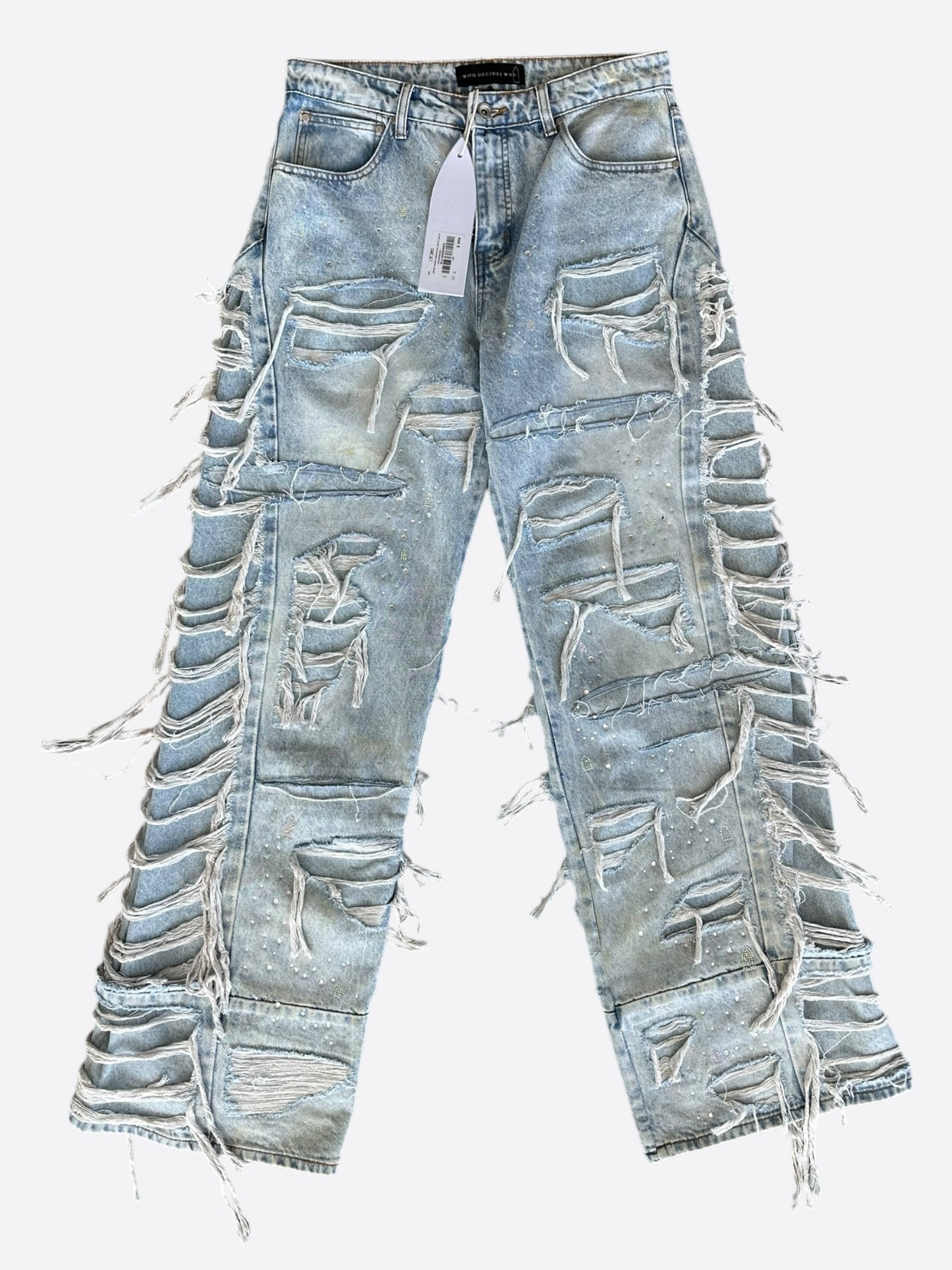 Who Decides War Blue Ultra Flare Rhinestone Distressed Jeans