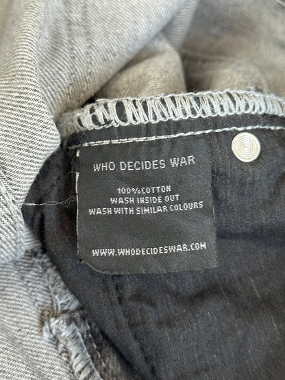 Who Decides War Grey Scripture Embroidered Jeans