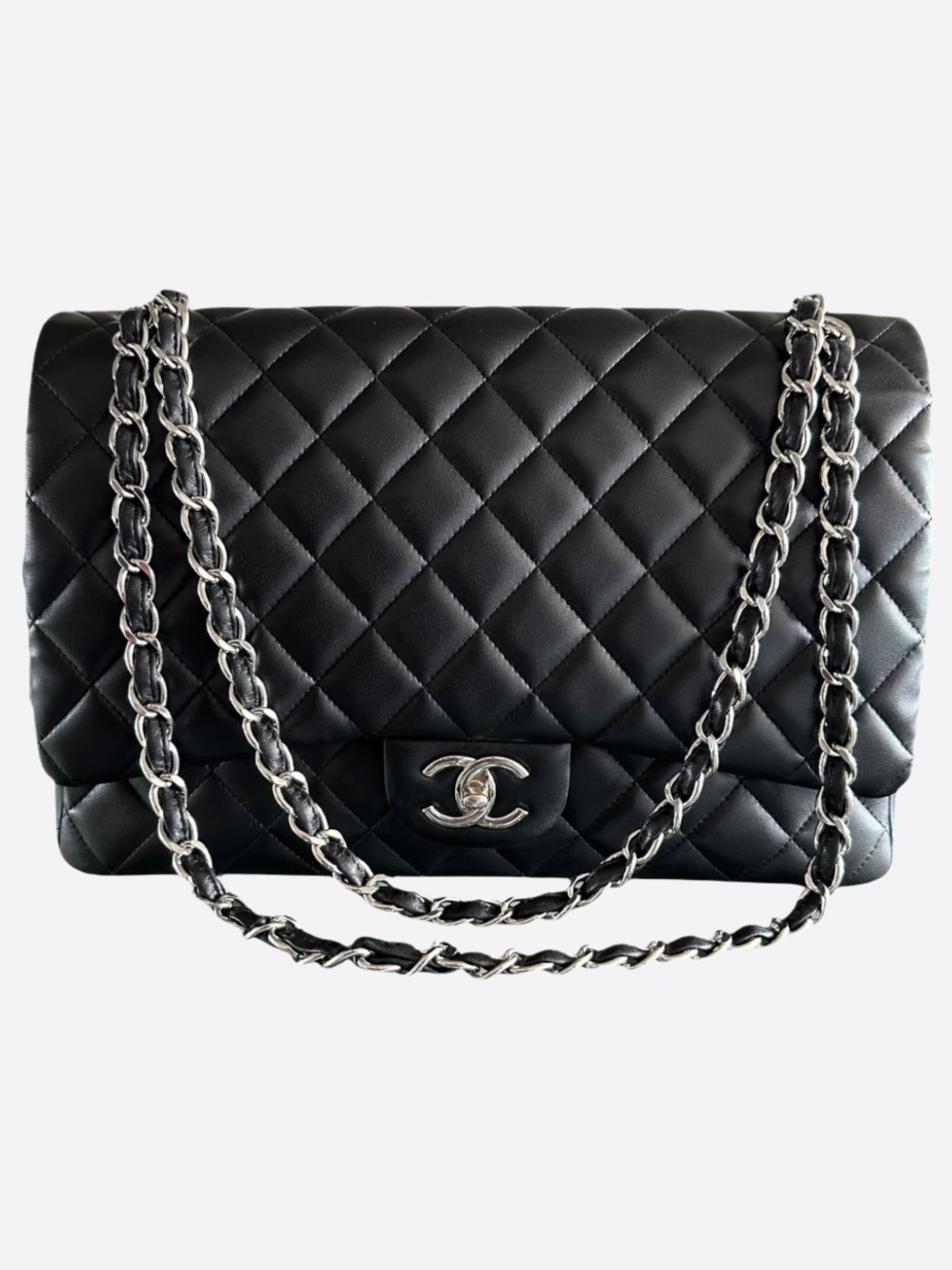 Chanel Black Lambskin Quilted Jumbo Flap Bag