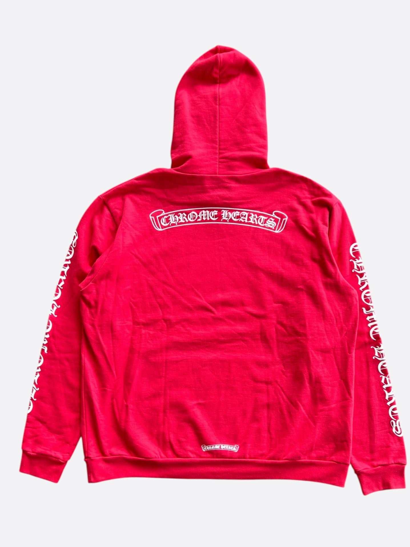 Chrome Hearts Red & White Scroll Logo Hoodie