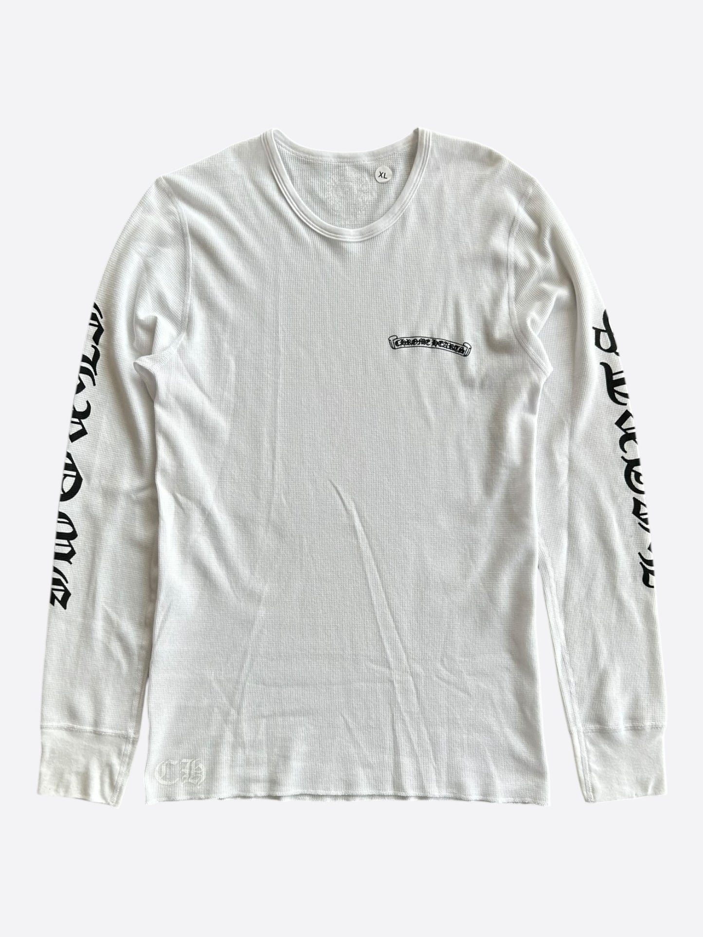 Chrome Hearts White & Black Script Logo Thermal Longsleeve T-Shirt