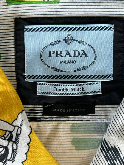 Prada Multicolor Double Match Poplin Split Button Up Shirt