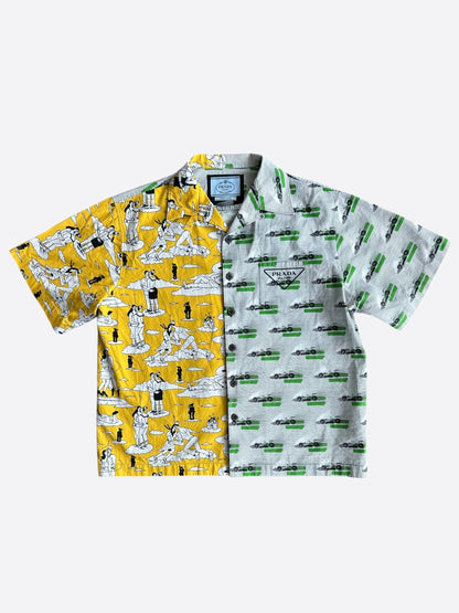Prada Multicolor Double Match Poplin Split Button Up Shirt