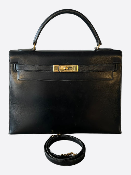 Hermes Black Box Leather & Gold Hardware Kelly 32