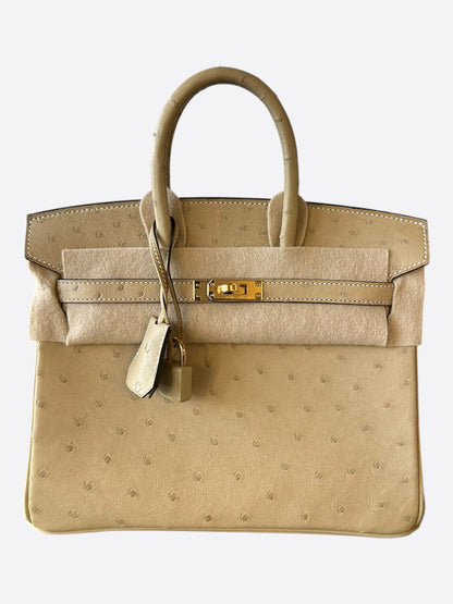 Hermes Sesame Ostrich & Gold Hardware Birkin 25