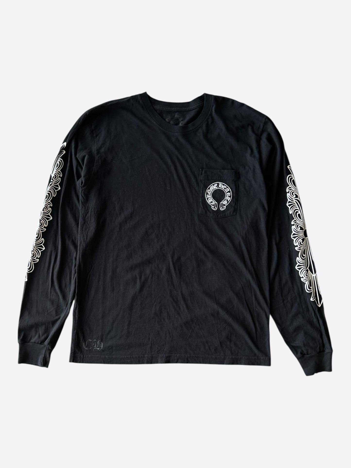 Chrome Hearts Black & White Horseshoe Logo Longsleeve T-Shirt