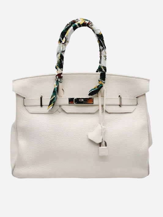 Hermes White Clemence Birkin 35