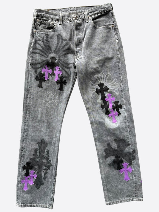 Chrome Hearts Levis Grey & Purple Cross Patch Stencil Jeans