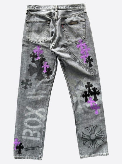 Chrome Hearts Levis Grey & Purple Cross Patch Stencil Jeans