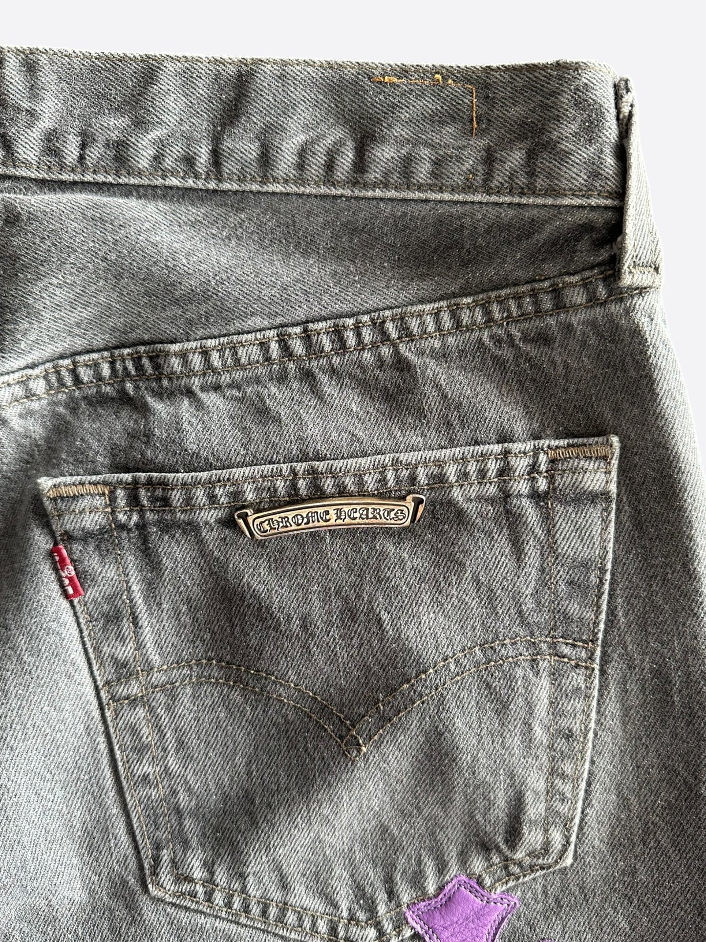 Chrome Hearts Levis Grey & Purple Cross Patch Stencil Jeans